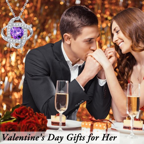 Women's Gemstone Sterling Natural Silver Love Knot Birthstone Necklace - Picture 7 of 7